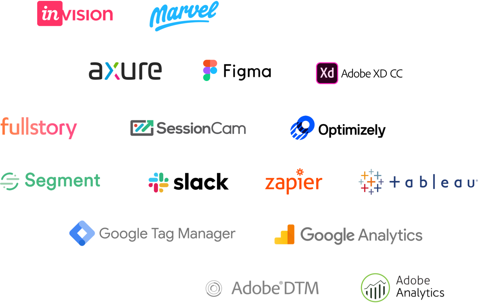 The logos of tools that Qualaroo integrates with. 