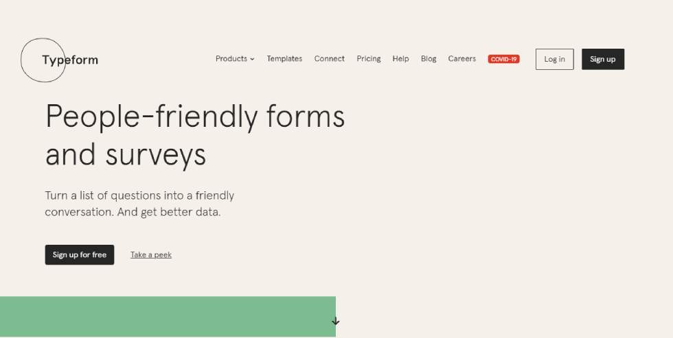 Home Page di Typeform