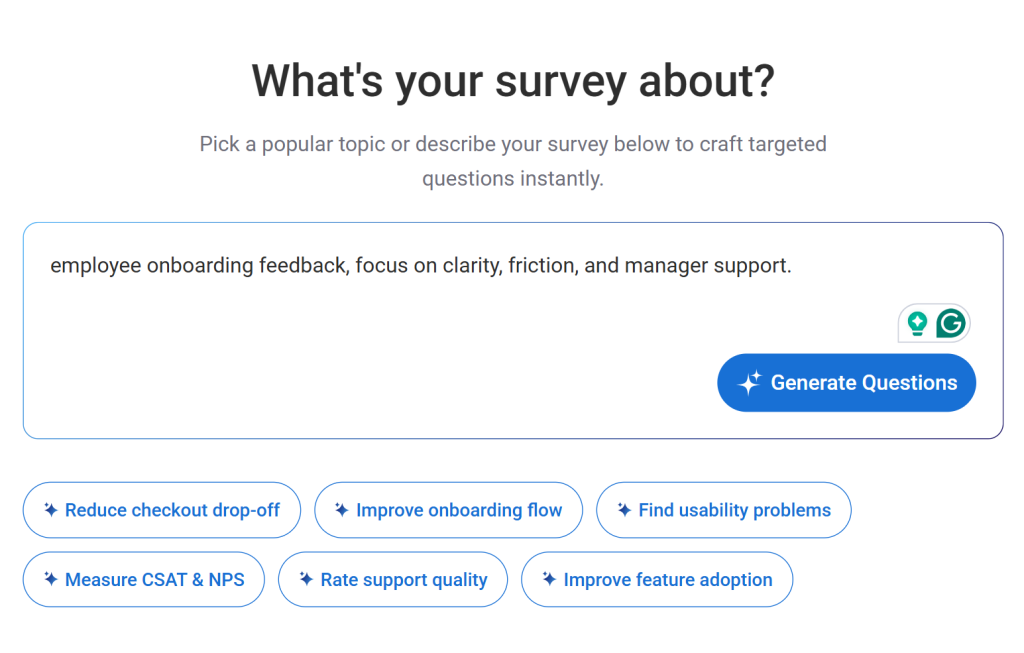 Create your employee satisfaction survey with Qualaroo's AI survey creator