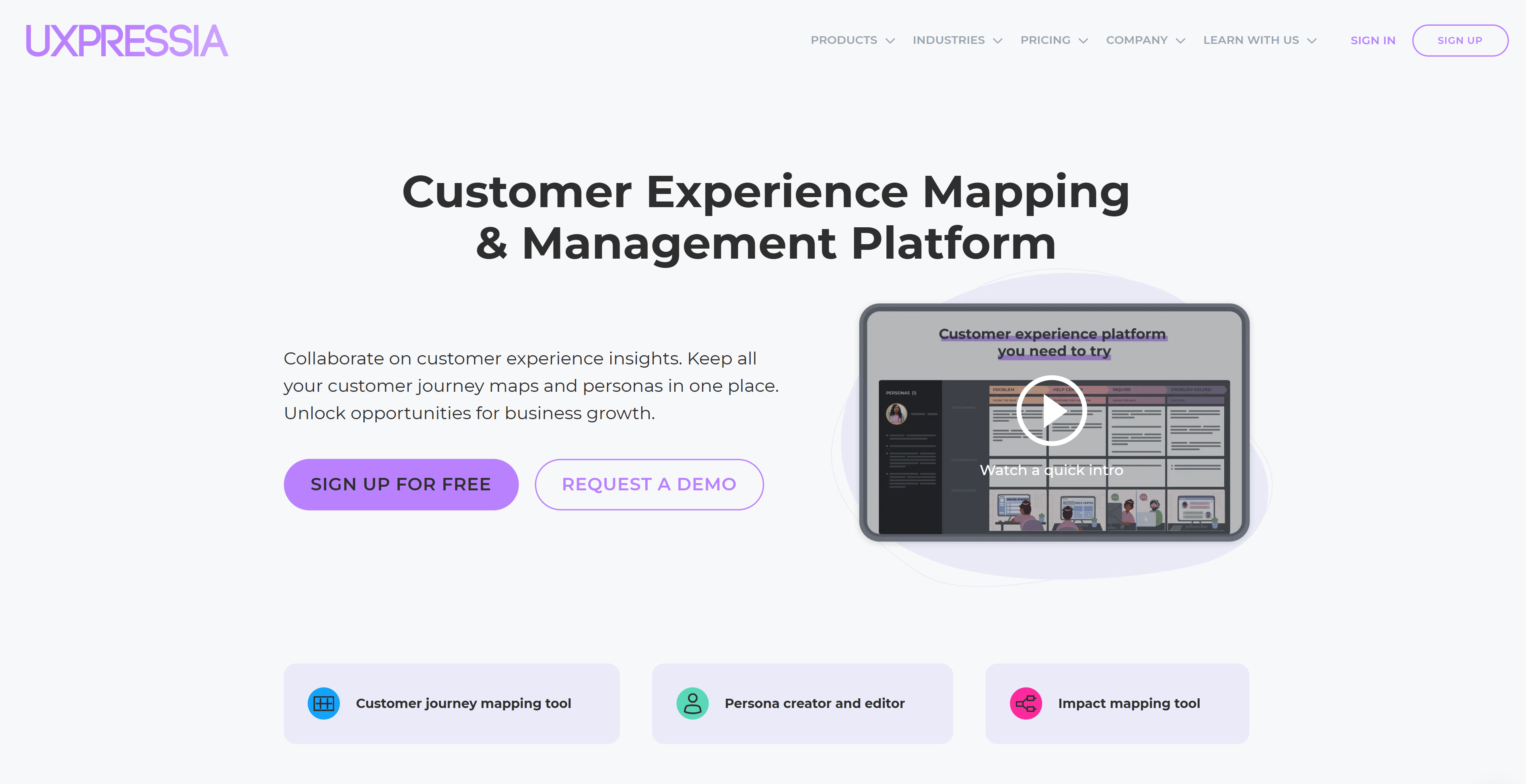 UXPressia screenshot for customer journey mapping software