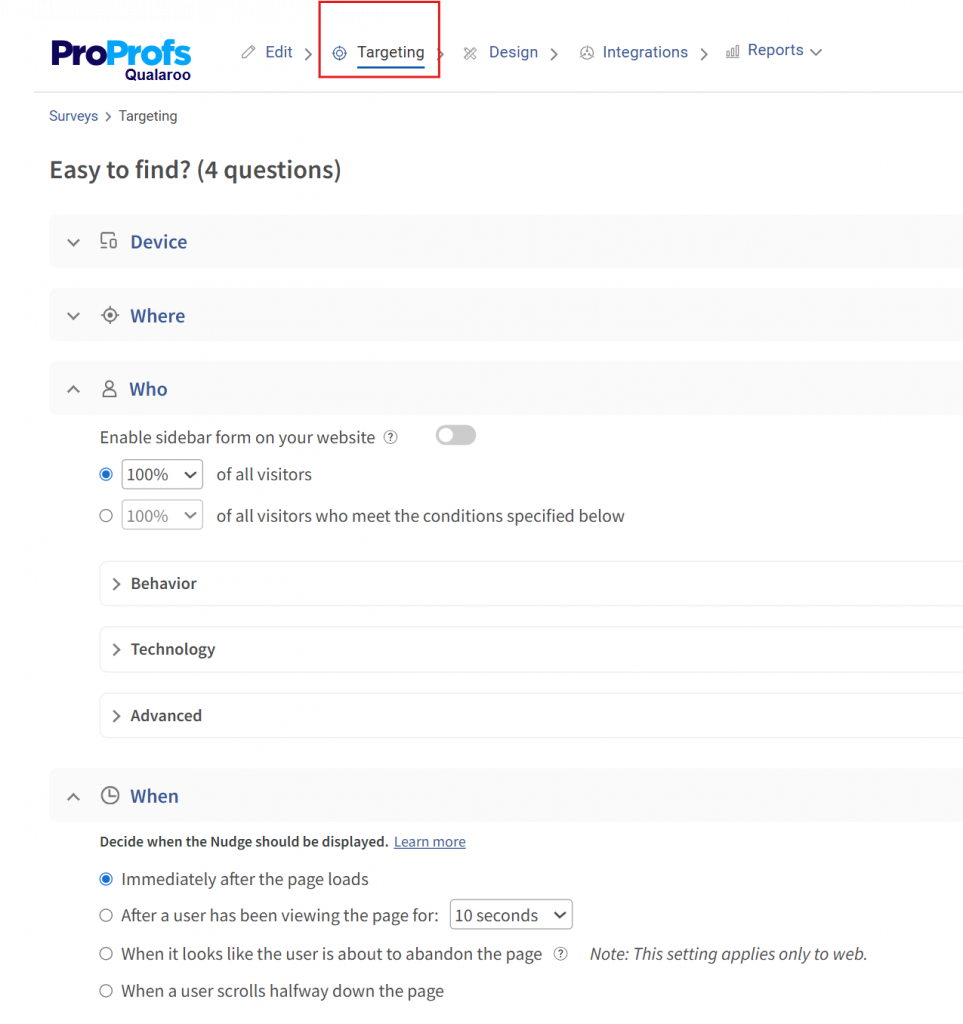 Advanced targeting in UX surveys