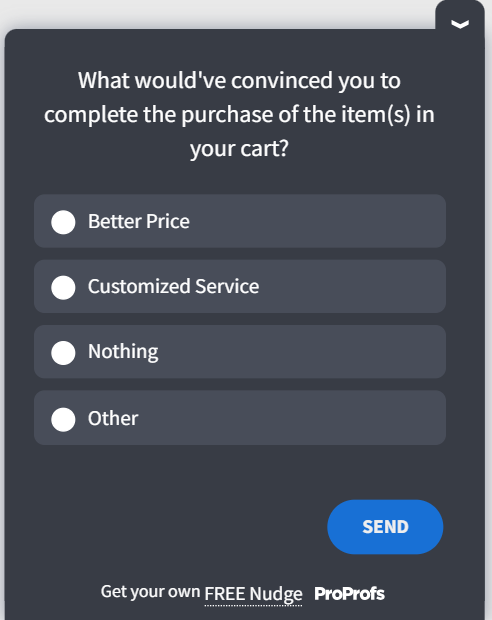 Qualaroo's exit intent pricing survey template