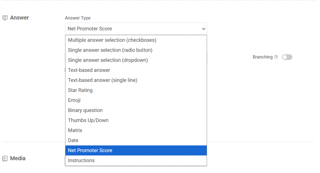answer types in Qualaroo survey editor
