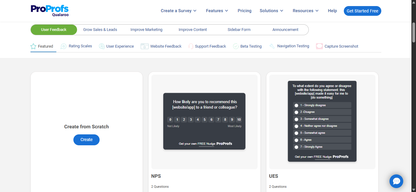 User feedback templates