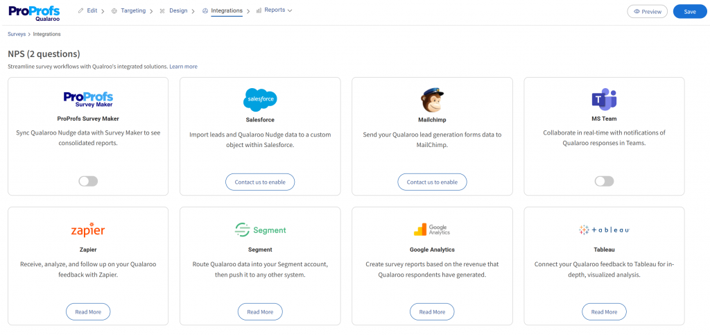 Connect Qualaroo to your CRM and Slack before you go live.