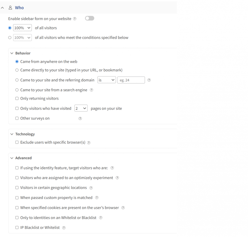 Targeting Exit Intent by Users