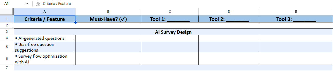 Comparison checklist
