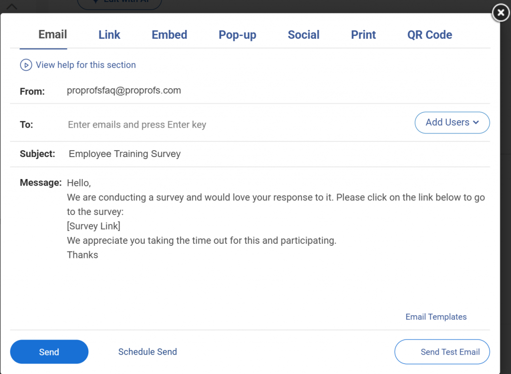 send training survey using ProProfs Survey Maker