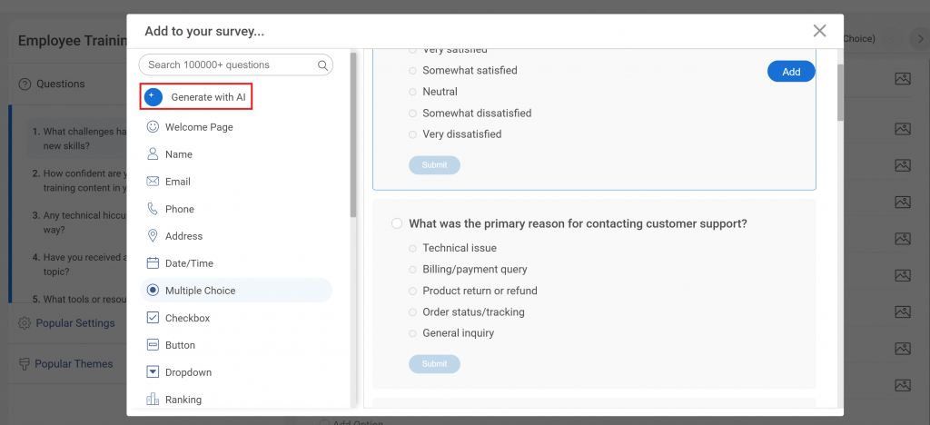Create training survey using AI
