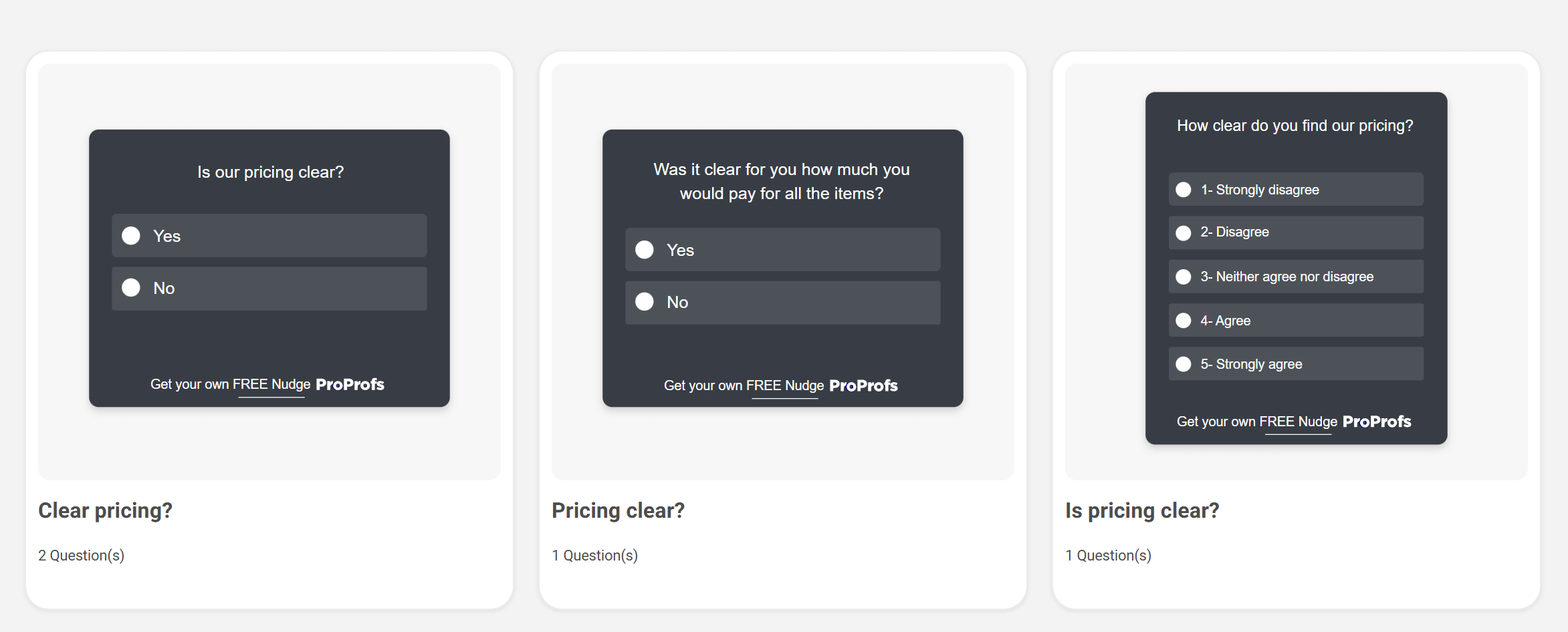 Pricing feedback templates