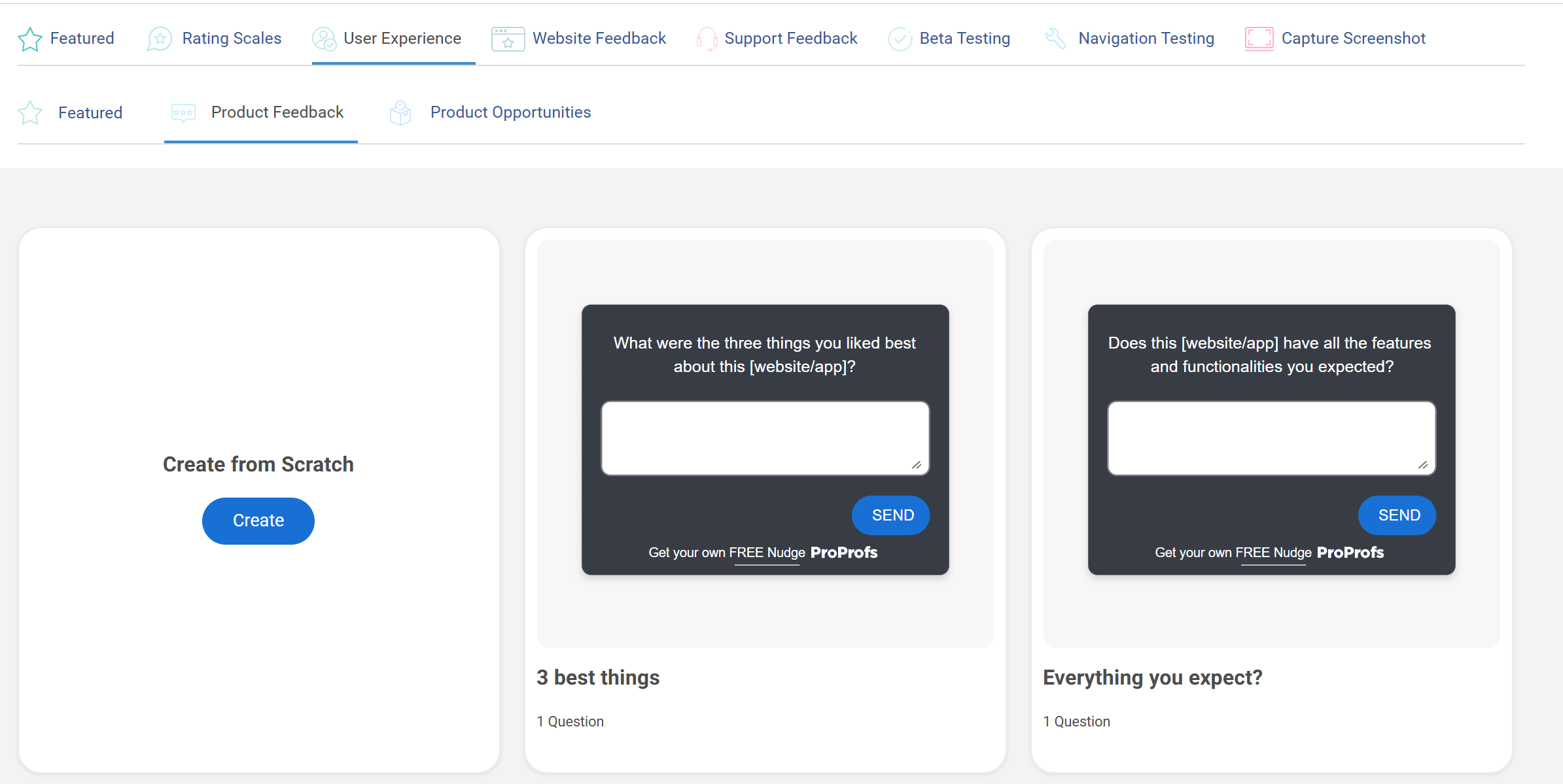 Product feedback templates