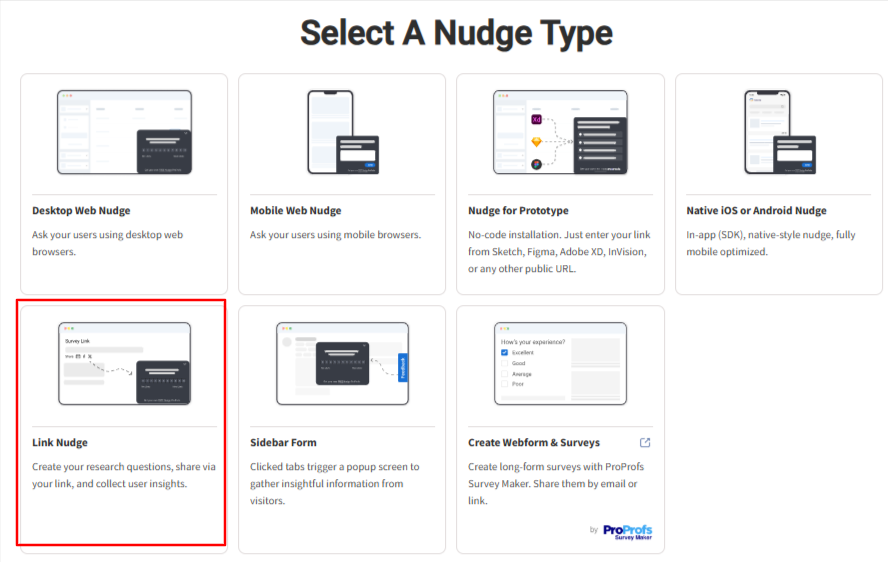 Select a nudge type on Qualaroo