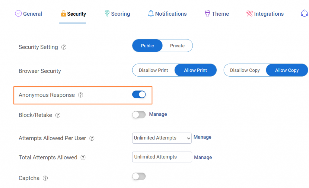anonymity toggle in survey maker