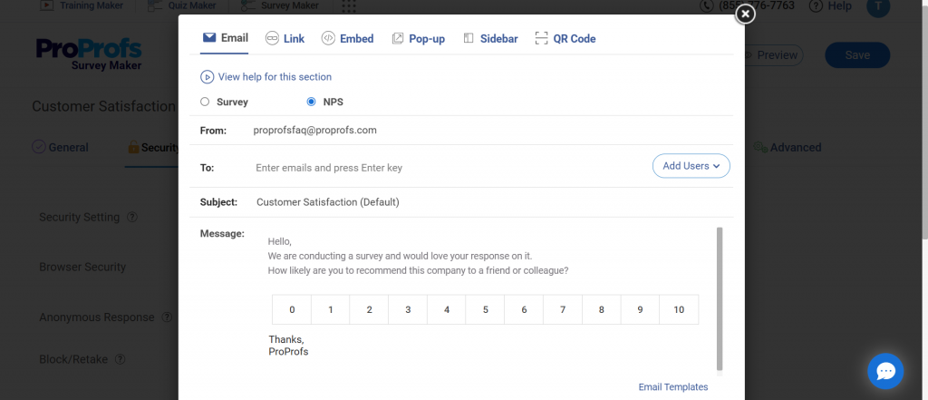 Survey settings