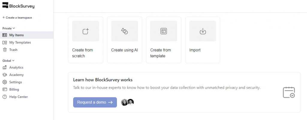 BlockSurvey dashboard