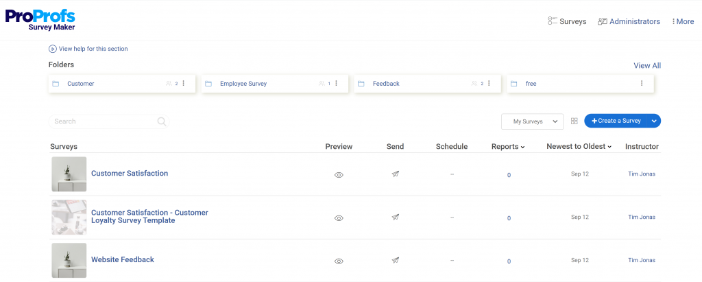 ProProfs Survey Maker Dashboard