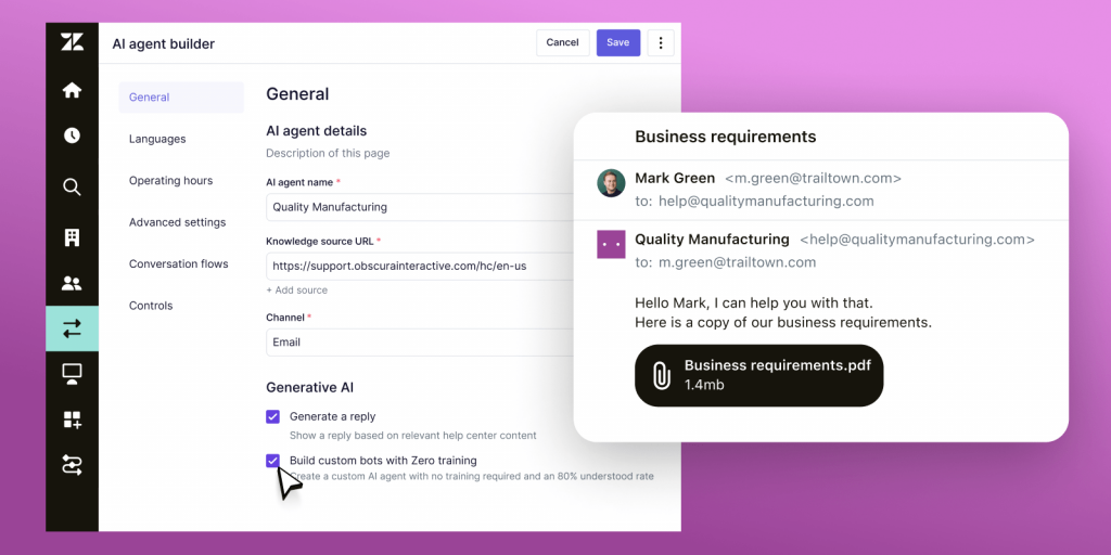 Zendesk AI + Agents for customer engagement