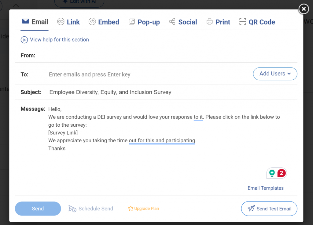 Sending your DEI survey on ProProfs Survey Maker