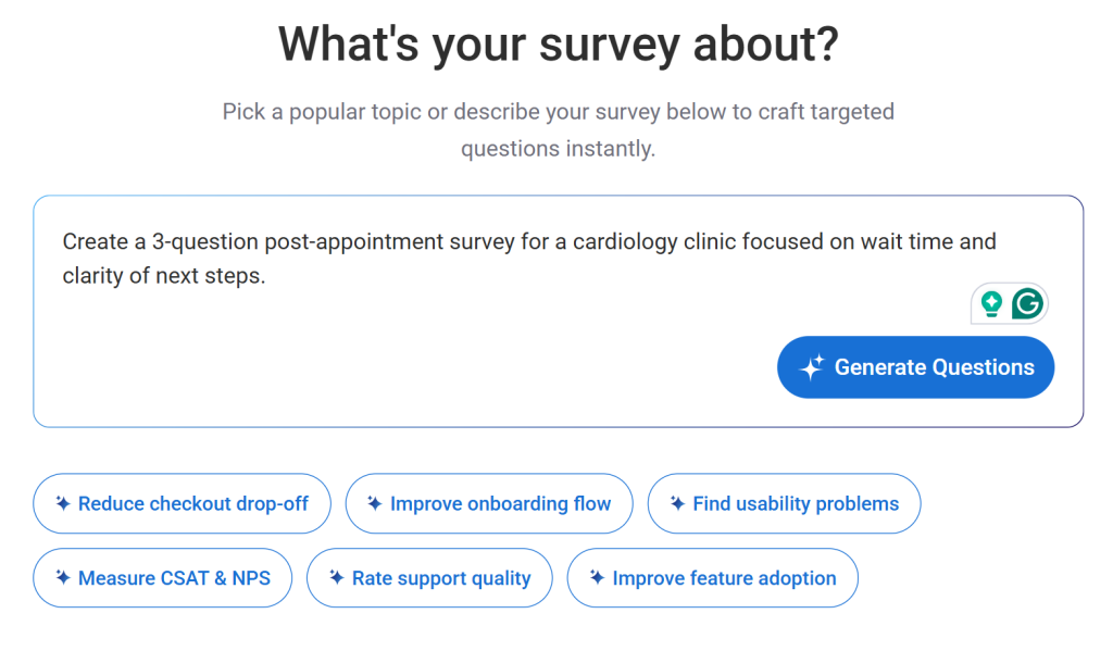 Create your healthcare survey using Qualaroo's AI