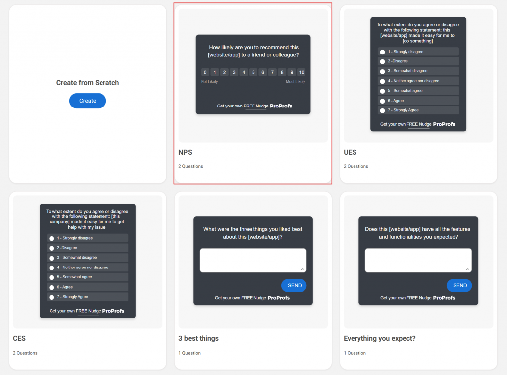 Choose the NPS template from the templates