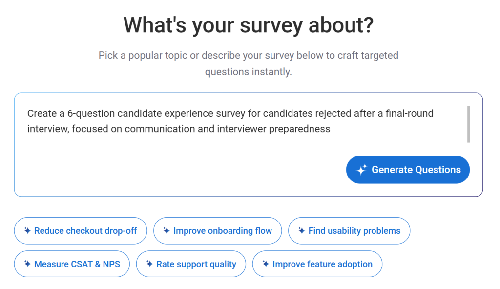 Create your candidate survey experience with Qualaroo's AI