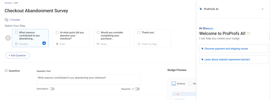 Edit with AI your checkout abandonment survey