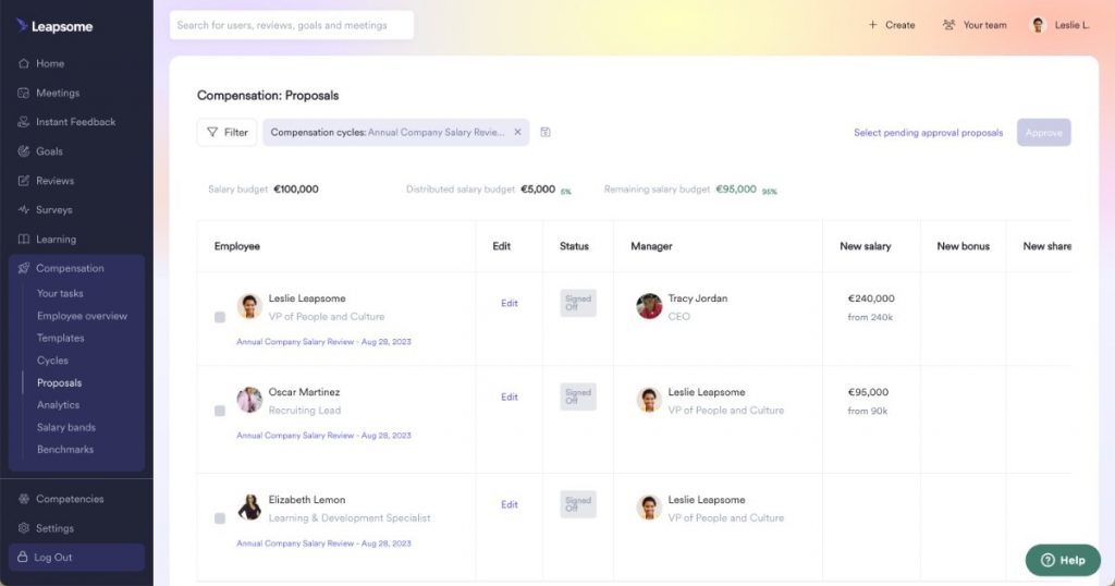 Leapsome employee pulse survey tool