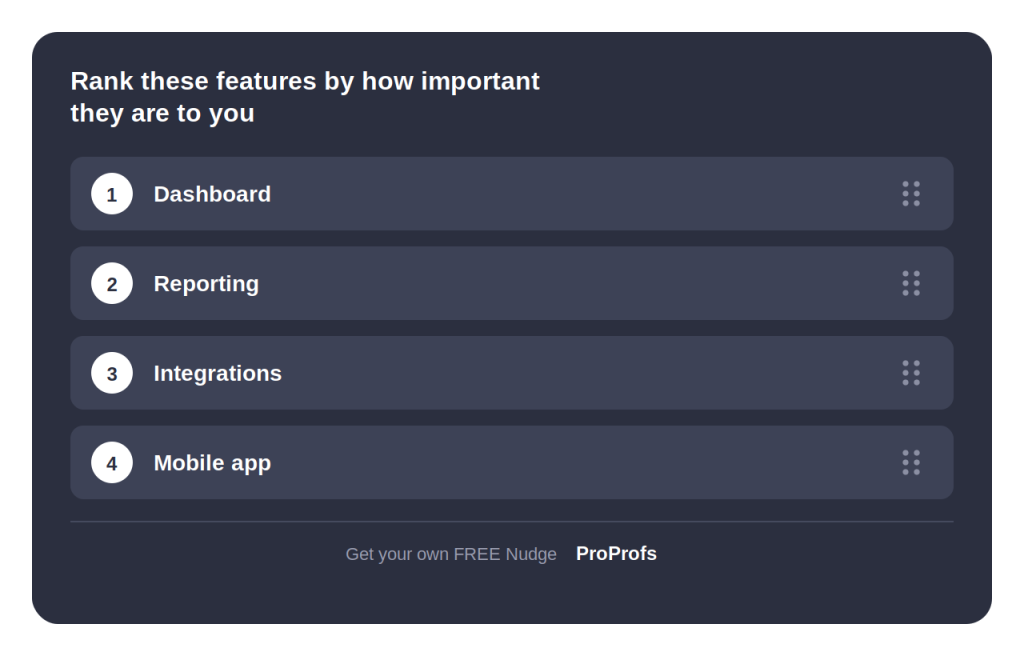 Ranking survey question example