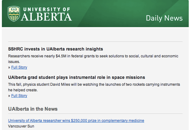 University of Alberta daily news section