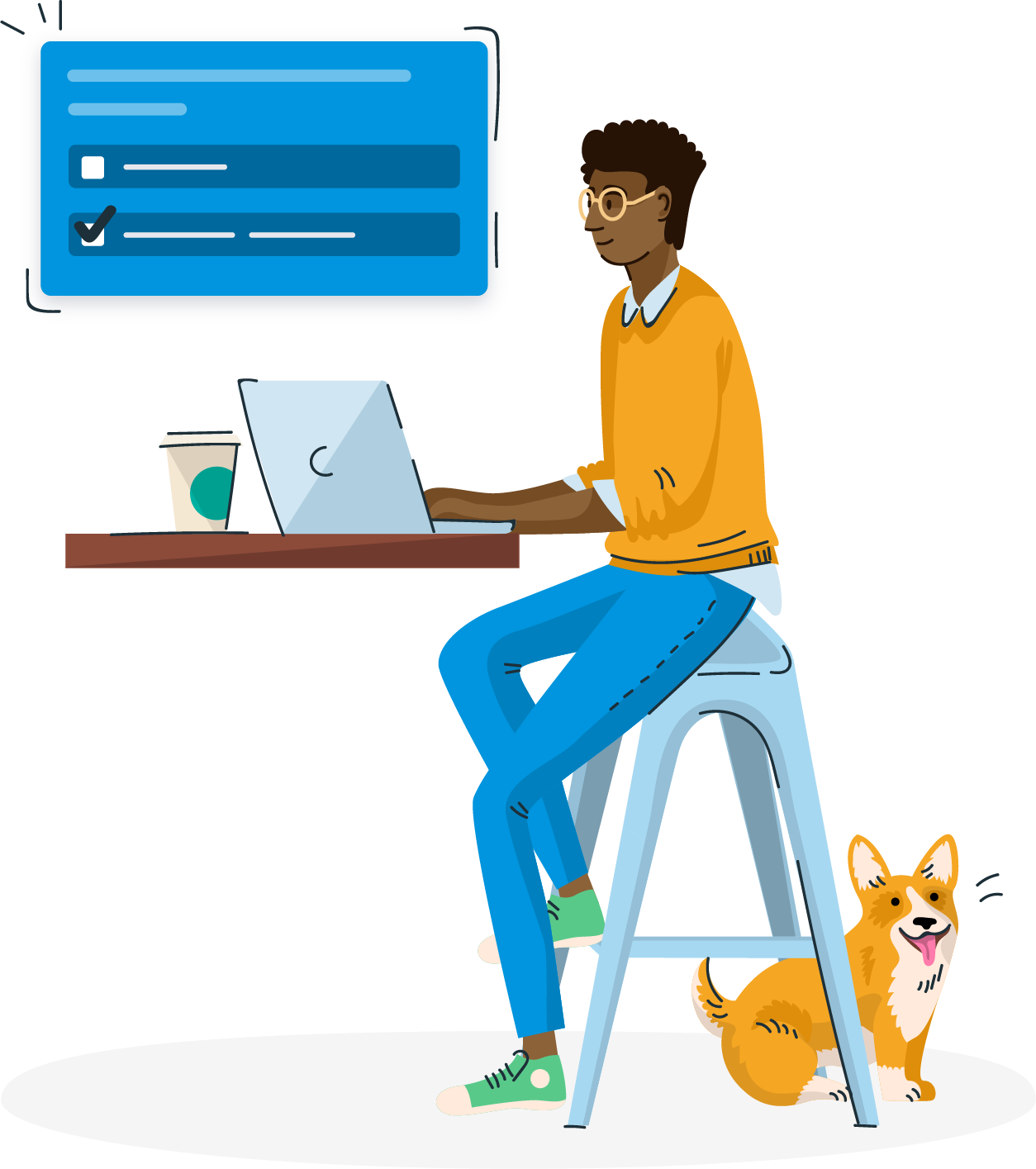 Illustration of a person using a computer.